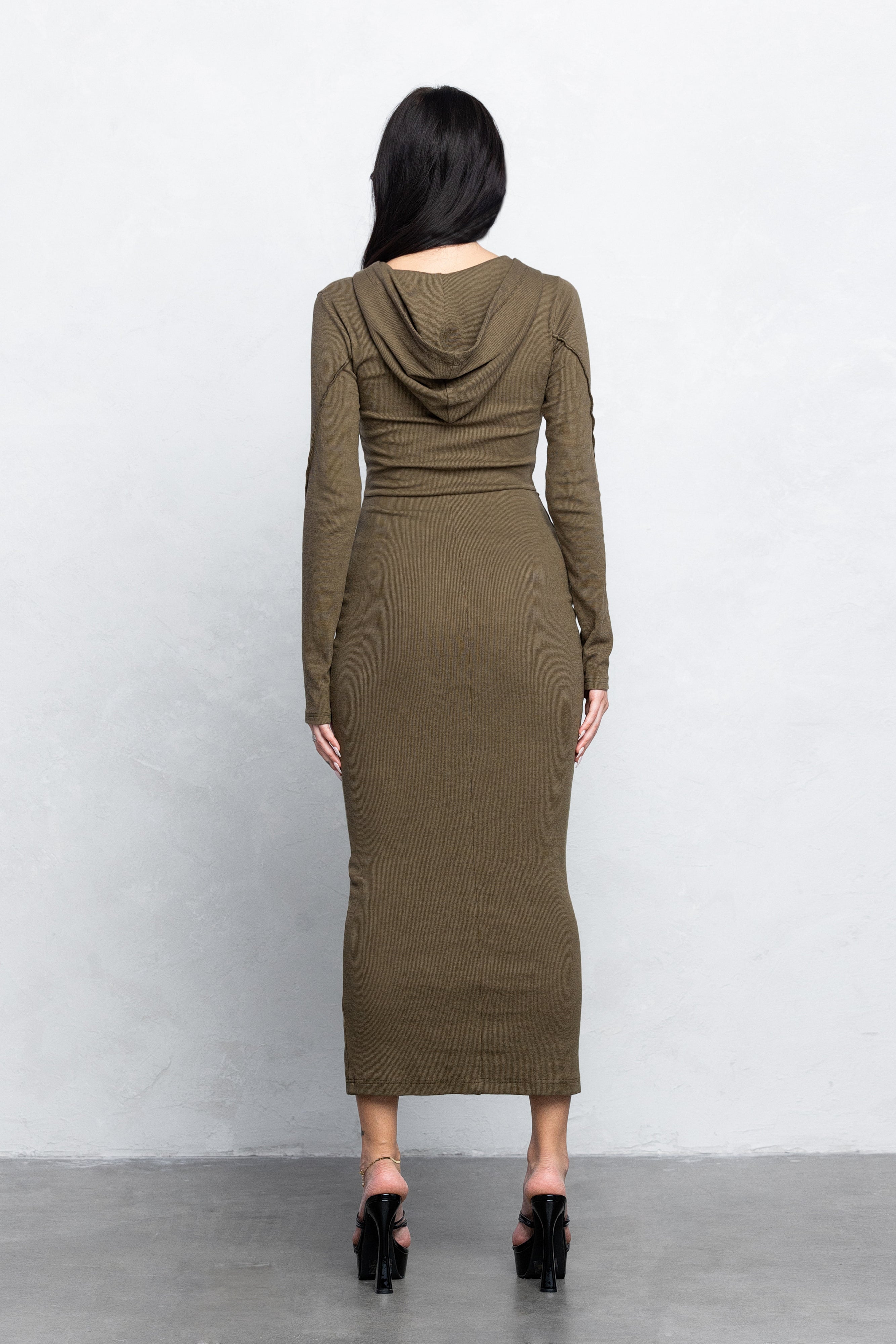 KIRA HOODED MAXI DRESS - OLIVE