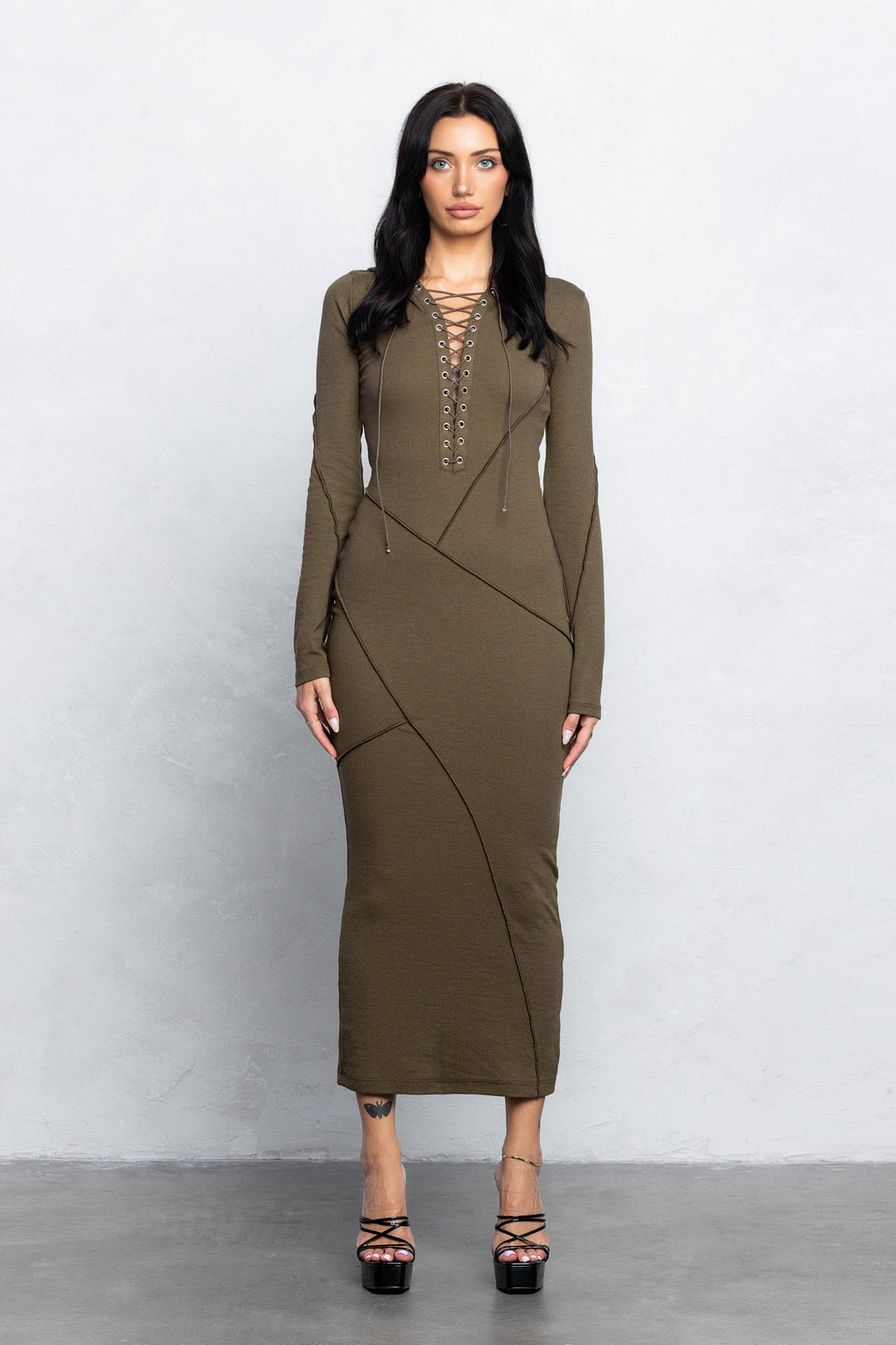KIRA HOODED MAXI DRESS - OLIVE