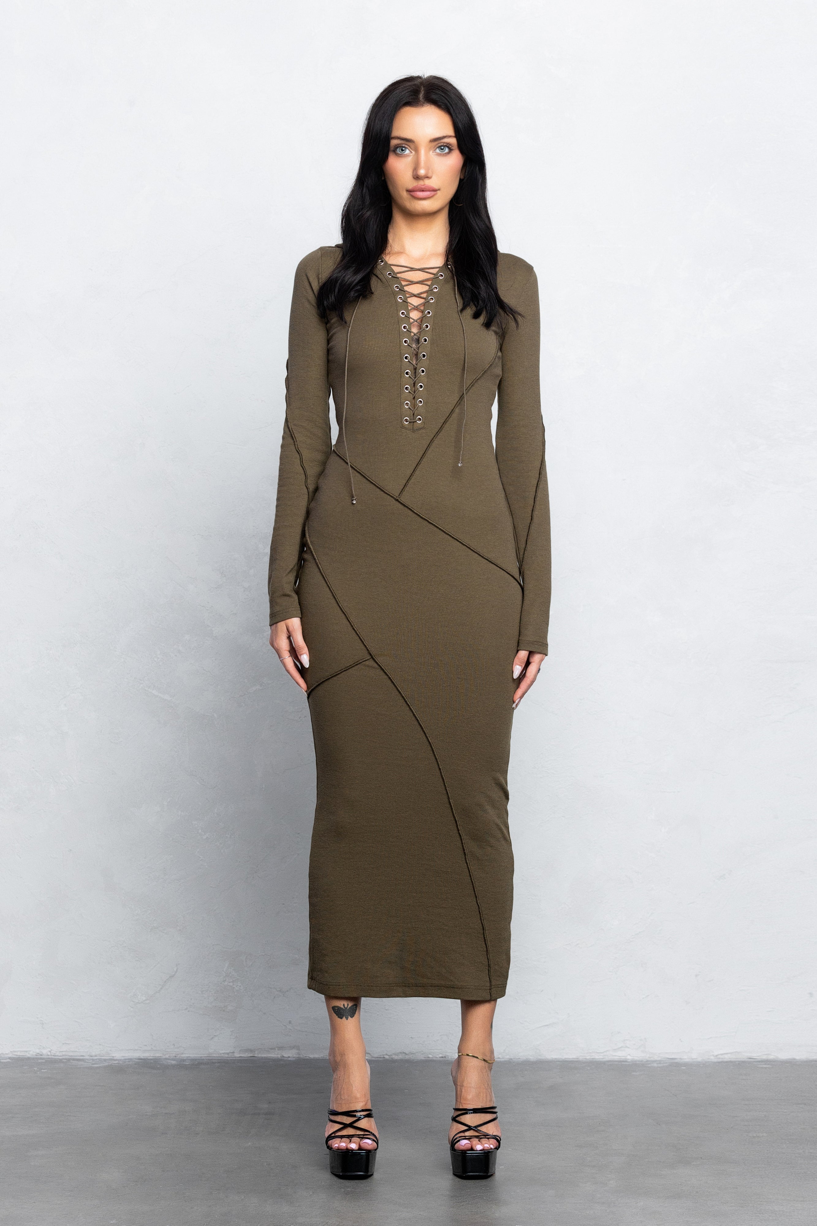 KIRA HOODED MAXI DRESS - OLIVE