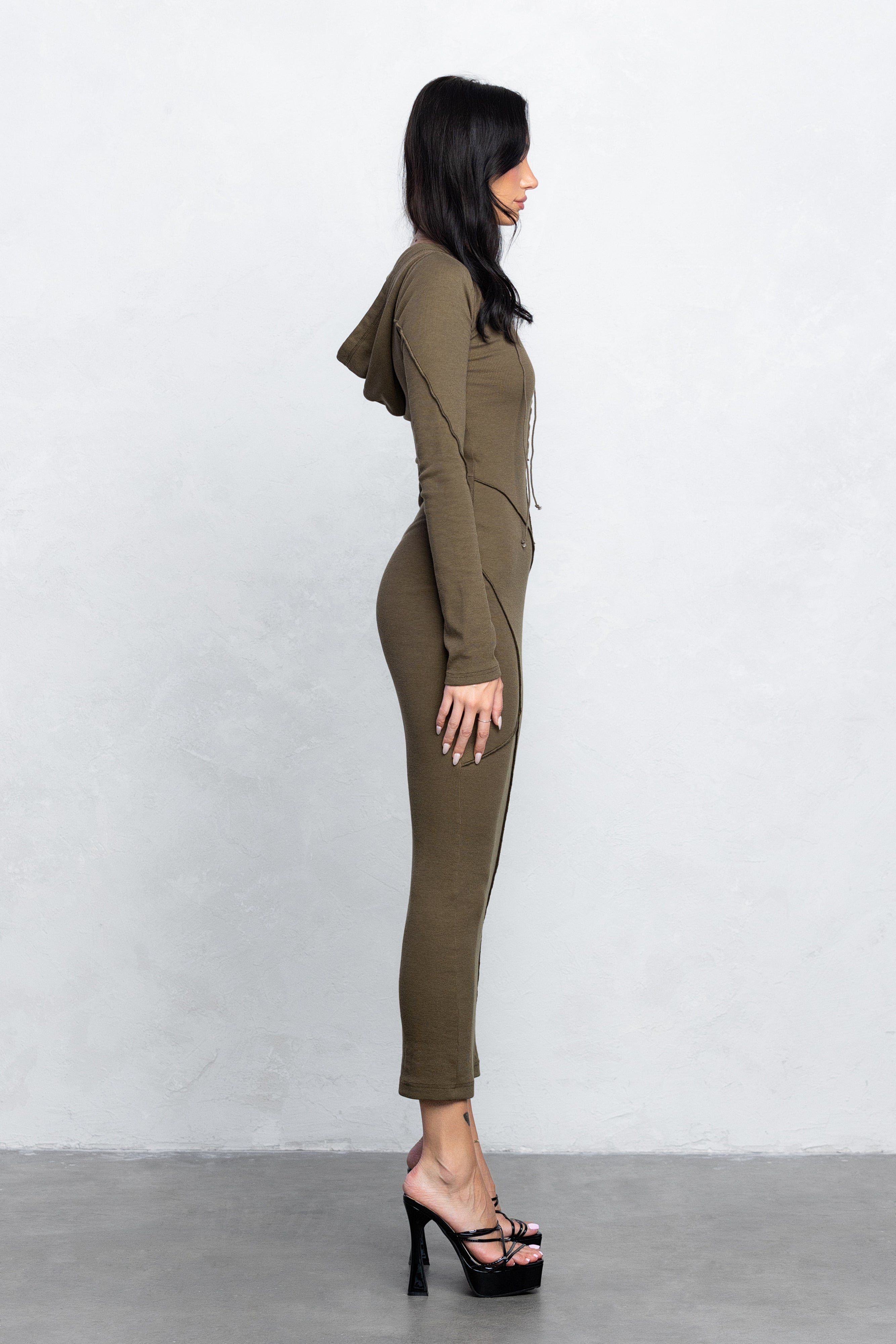 KIRA HOODED MAXI DRESS - OLIVE