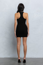 PIERCED RIBBED MINI DRESS - BLACK