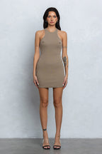PIERCED RIBBED MINI DRESS - ASH