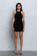 PIERCED RIBBED MINI DRESS - BLACK