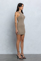 PIERCED RIBBED MINI DRESS - ASH