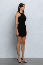 PIERCED RIBBED MINI DRESS - BLACK