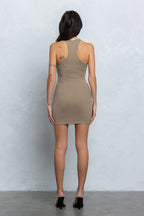 PIERCED RIBBED MINI DRESS - ASH