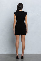 EMORIE RUCHED CAP SLEEVE MINI DRESS - BLACK