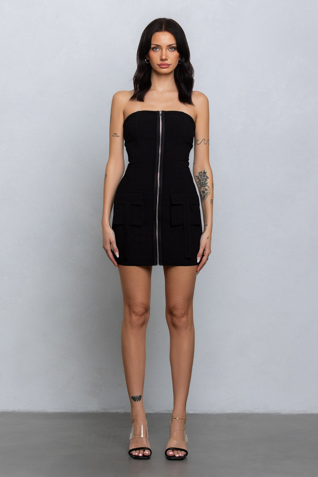 LEA CARGO ZIP-UP WOVEN DRESS - BLACK