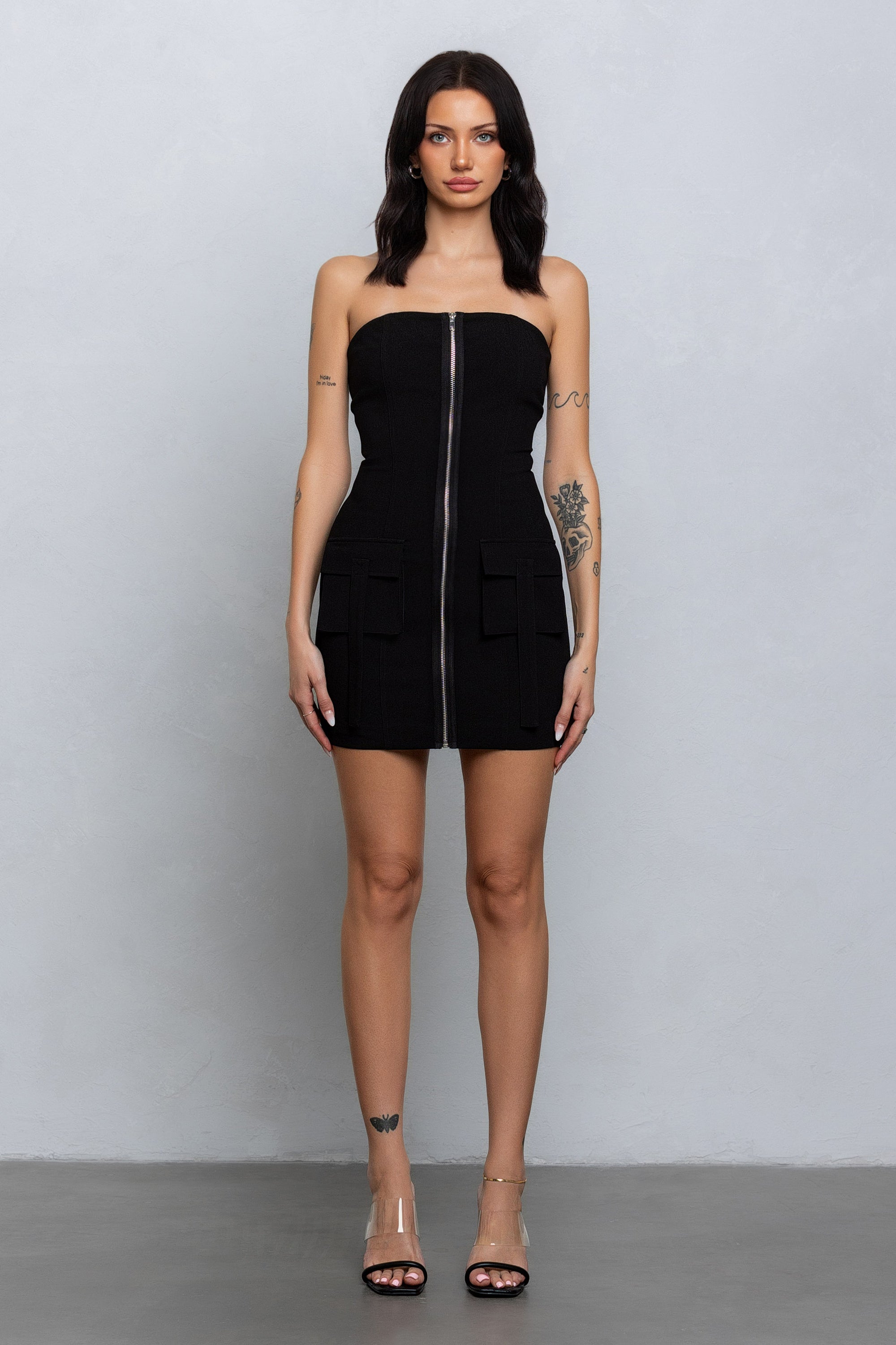 LEA CARGO ZIP-UP WOVEN DRESS - BLACK
