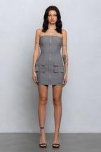 LEA CARGO ZIP-UP WOVEN DRESS - GREY