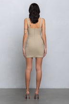 MAVEN BUCKLE DETAIL MINI DRESS - KHAKI