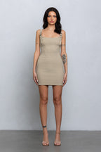 MAVEN BUCKLE DETAIL MINI DRESS - KHAKI