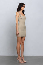 MAVEN BUCKLE DETAIL MINI DRESS - KHAKI