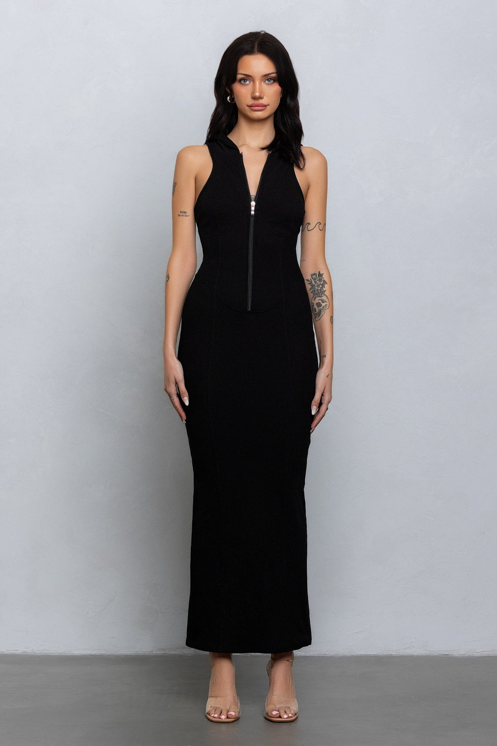 FAYE SLEEVELESS ZIP UP MAXI - BLACK