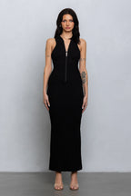FAYE SLEEVELESS ZIP UP MAXI - BLACK