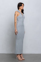 FAYE SLEEVELESS ZIP UP MAXI - HEATHER GREY