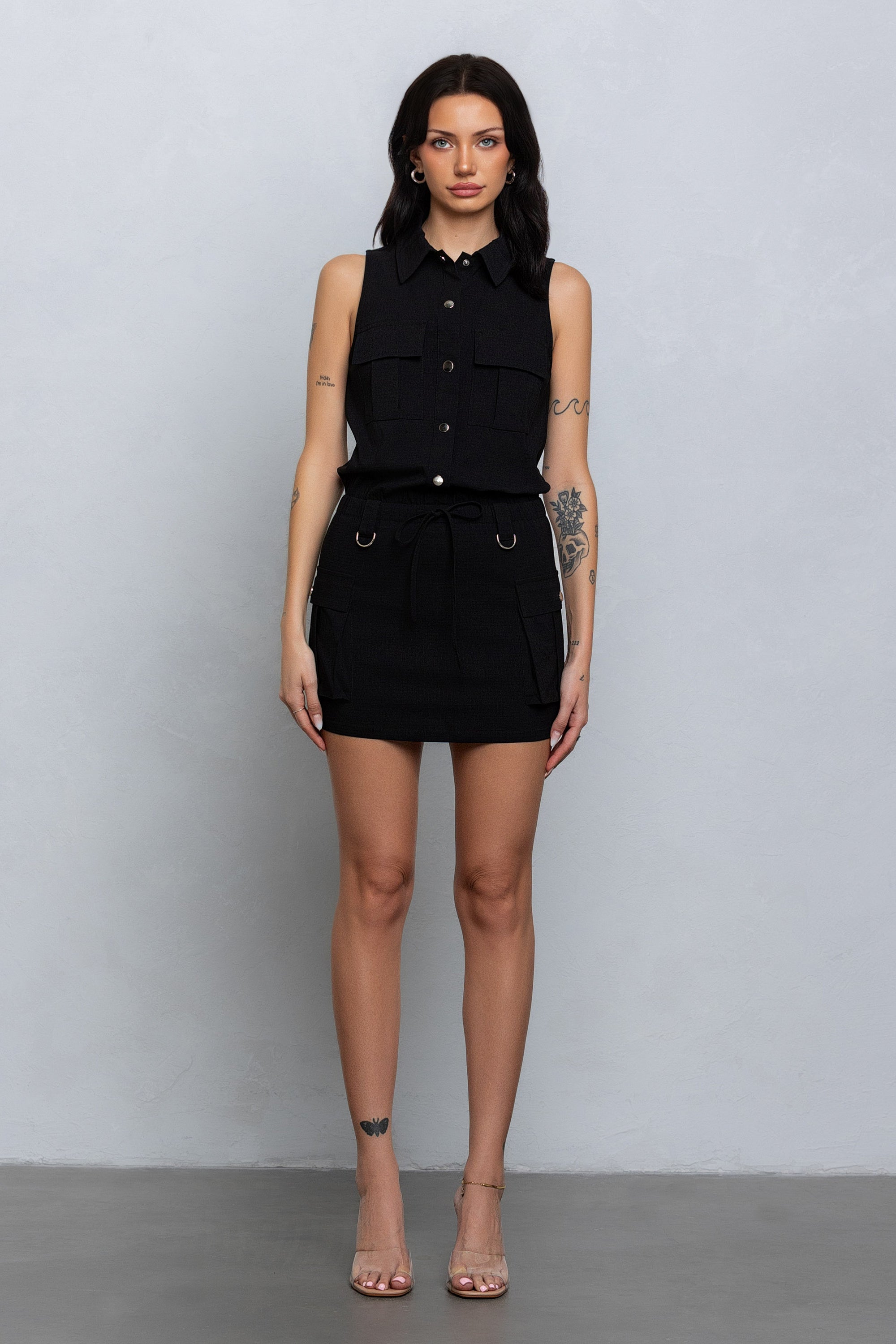 NAUTIA STRETCHY COLLARED CARGO MINI DRESS