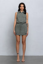 NAUTIA STRETCHY COLLARED CARGO MINI DRESS