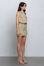 NAUTIA STRETCHY COLLARED CARGO MINI DRESS
