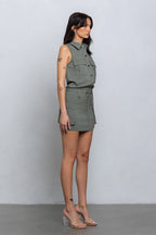NAUTIA STRETCHY COLLARED CARGO MINI DRESS
