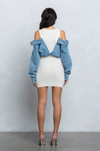 MEGAN KNIT DENIM CONTRAST MINI DRESS - WHITE