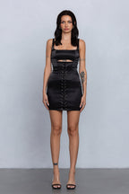 REIA SATIN CUT OUT MINI DRESS - BLACK