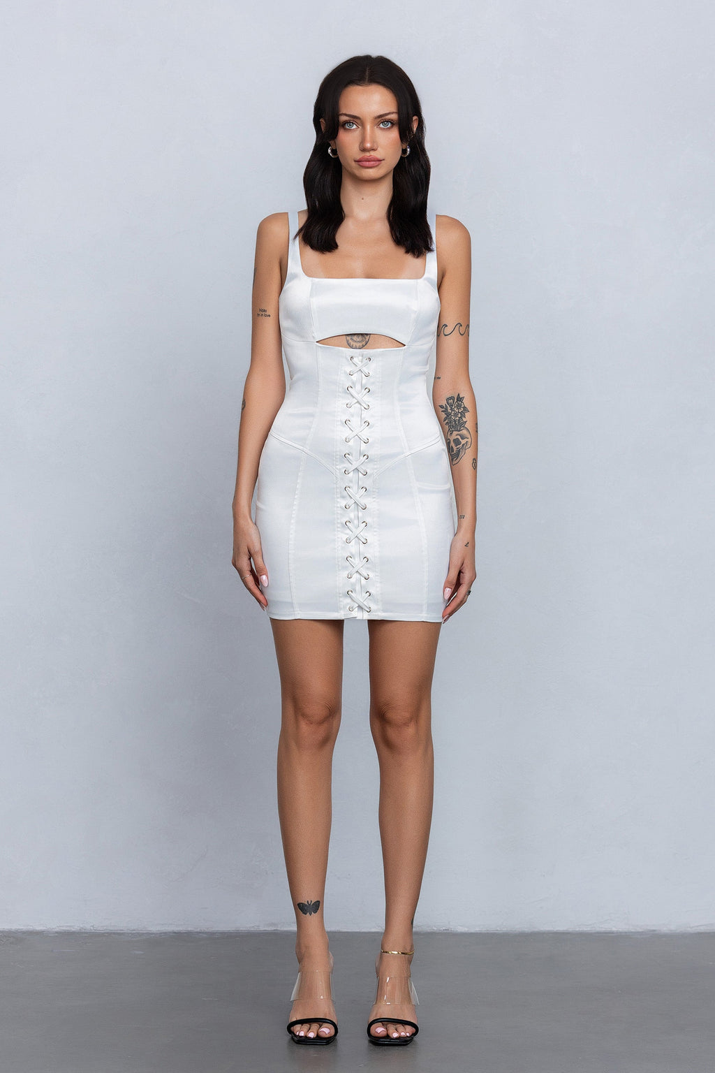REIA SATIN CUT OUT MINI DRESS - WHITE