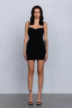 RACHEL SHEER RUCHED MINI DRESS
