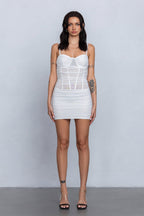 RACHEL SHEER RUCHED MINI DRESS