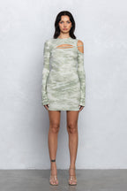 SHARA CUT OUT LONG SLEEVE DRESS - OLIVE