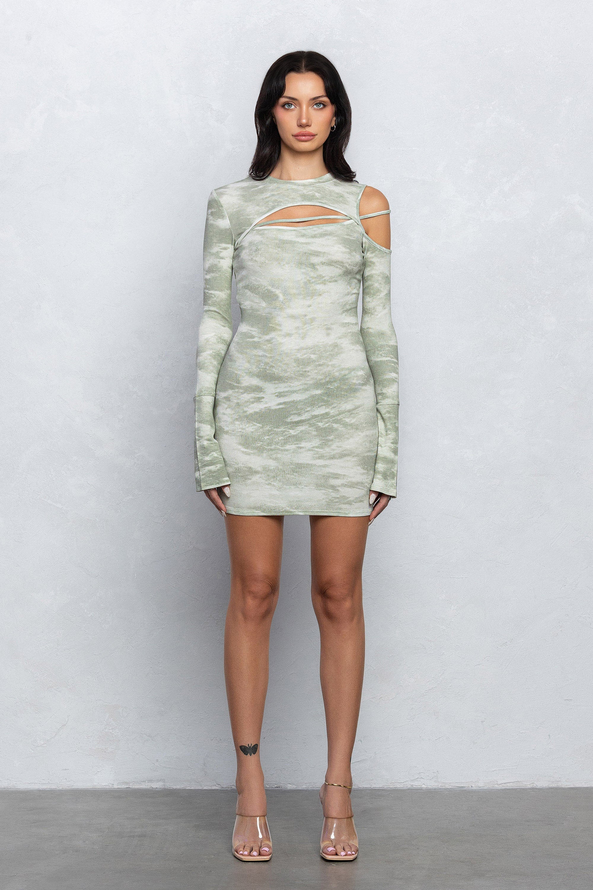 SHARA CUT OUT LONG SLEEVE DRESS - OLIVE
