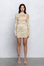 SHARA CUT OUT LONG SLEEVE DRESS - TAUPE