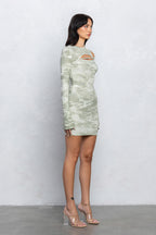 SHARA CUT OUT LONG SLEEVE DRESS - OLIVE