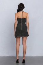 ZYLAH HALTER DENIM MINI DRESS - SMOKEY GREEN