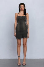 ZYLAH HALTER DENIM MINI DRESS - SMOKEY GREEN