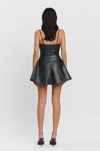 CROSS SKATER PLEATHER MINI DRESS
