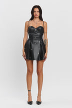 CROSS SKATER PLEATHER MINI DRESS