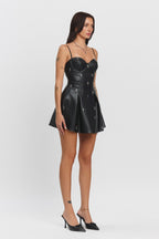 CROSS SKATER PLEATHER MINI DRESS