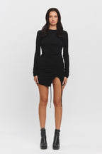KARI RUCHED MINI DRESS - BLACK