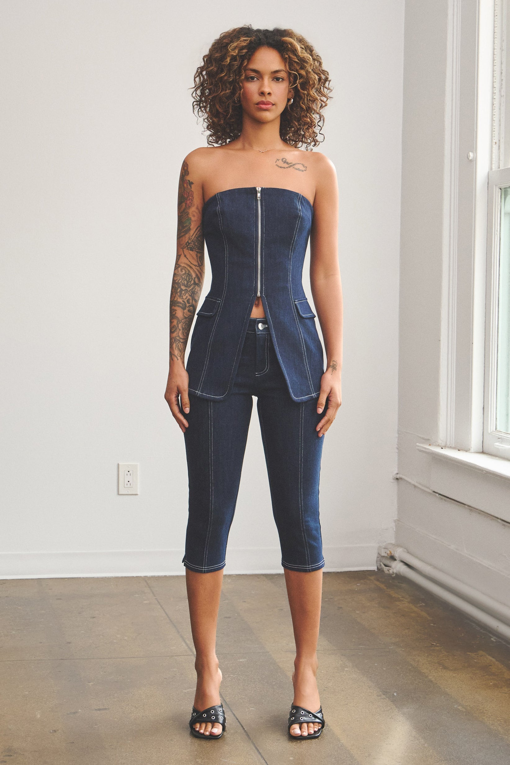 BEATRICE DENIM CARGO TUBE TOP