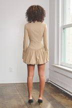 STEPHANIE ZIP-UP BUBBLE MINI DRESS - KHAKI