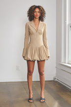 STEPHANIE ZIP-UP BUBBLE MINI DRESS - KHAKI