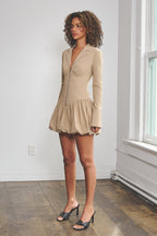 STEPHANIE ZIP-UP BUBBLE MINI DRESS - KHAKI