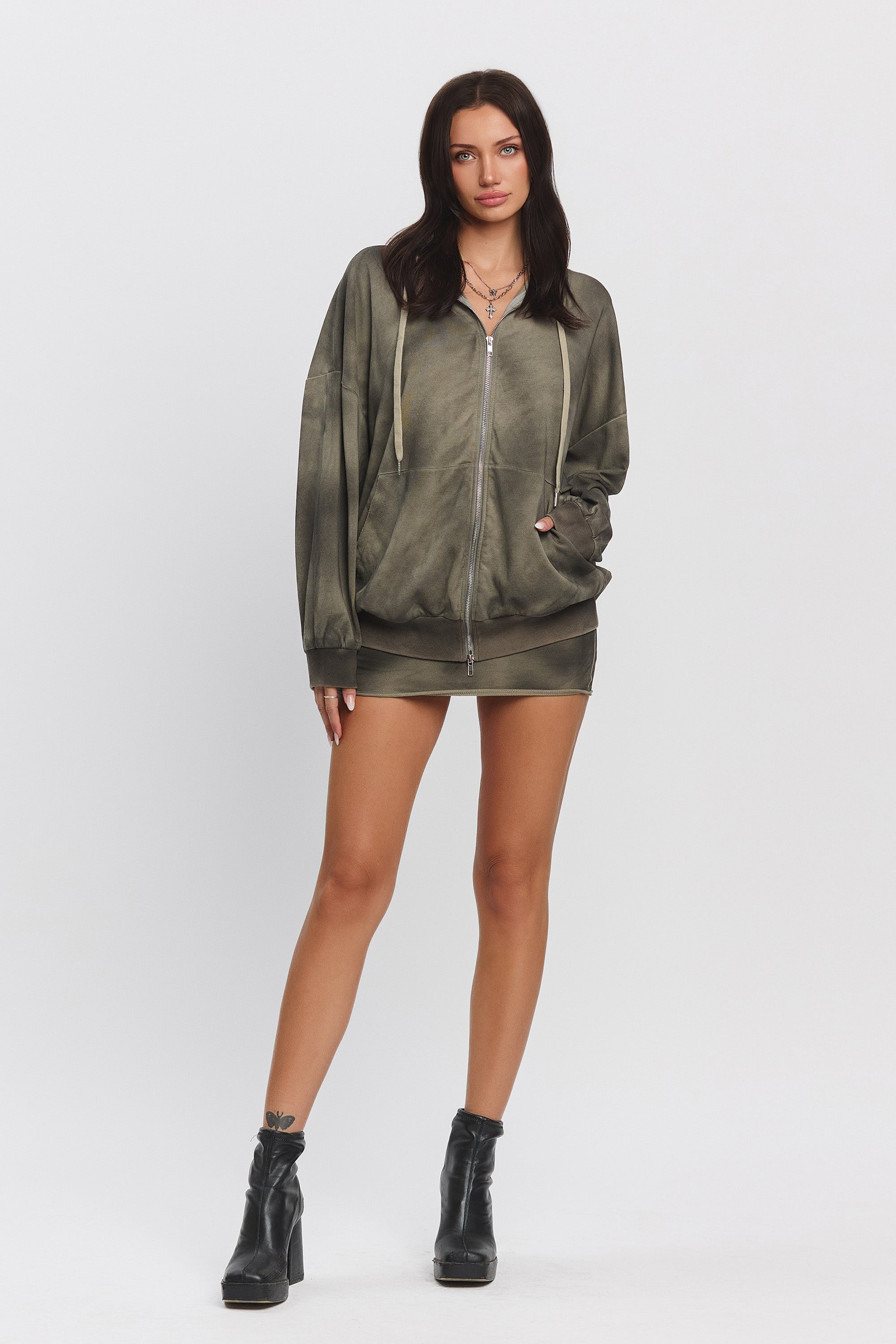 DALTON WASHED FRENCH TERRY MINI SKORT - OLIVE