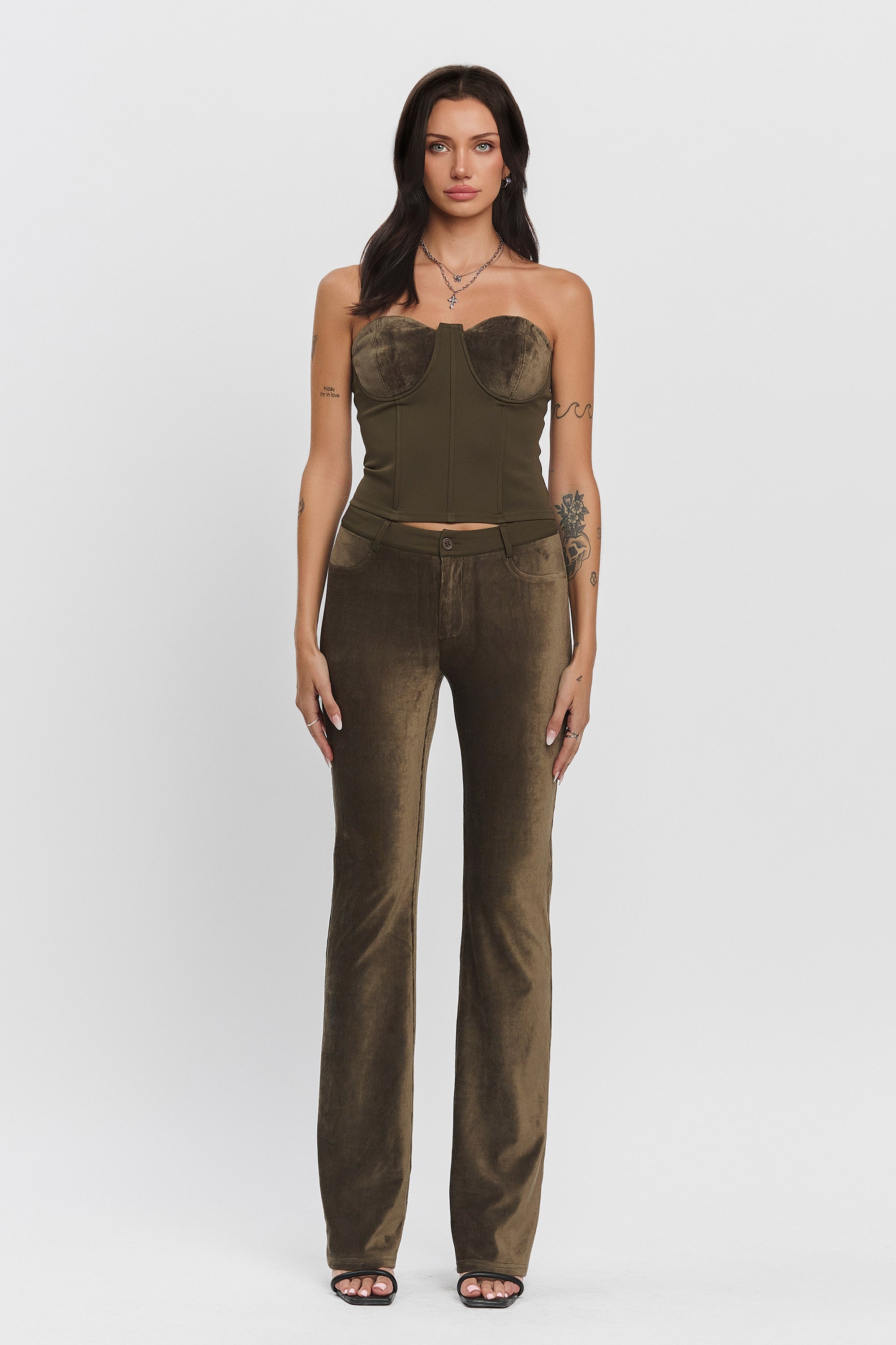 VIVIENNE STRETCH CORDUROY PANTS - OLIVE