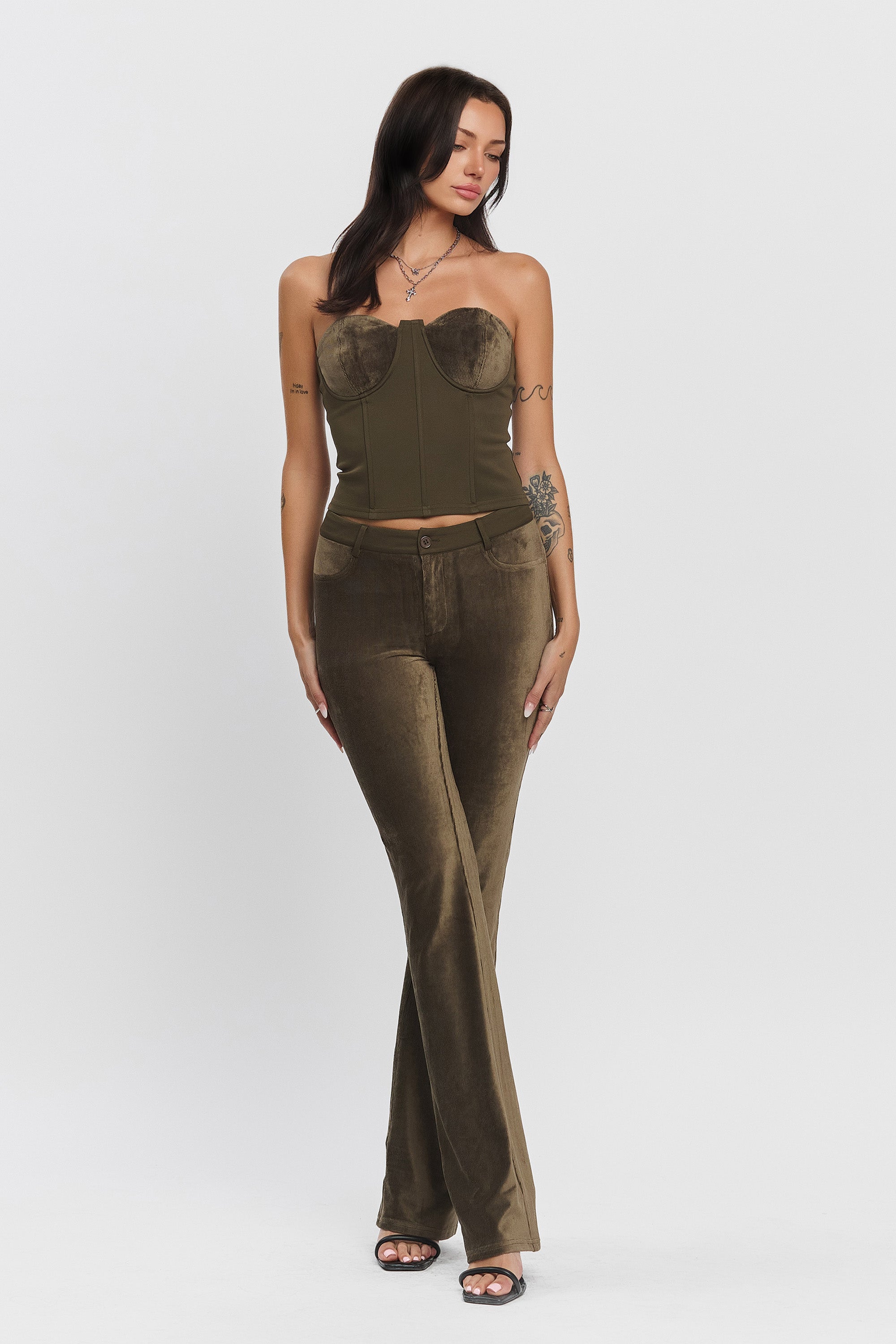 VIVIENNE STRETCH CORDUROY PANTS - OLIVE