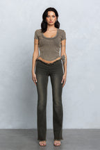 ZYLAH FRAYED RUCH FLARED PANTS