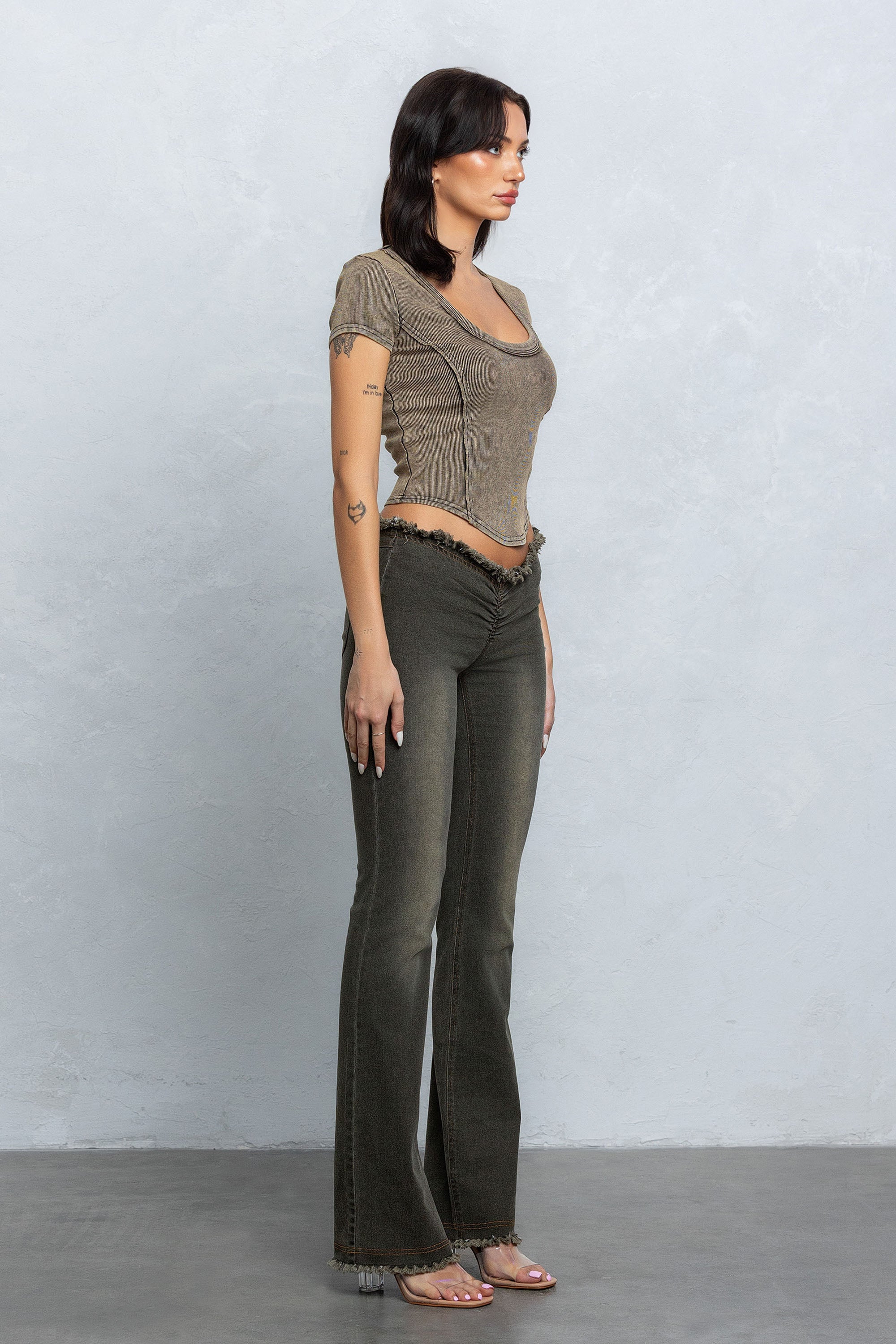 ZYLAH FRAYED RUCH FLARED PANTS