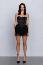 DAHLIA TWO-TONE SATIN BUSTIER - BLACK