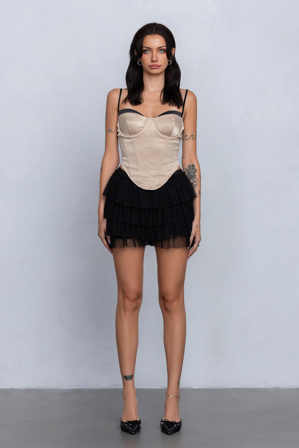 DAHLIA TWO-TONE SATIN BUSTIER - CHAMPAGNE